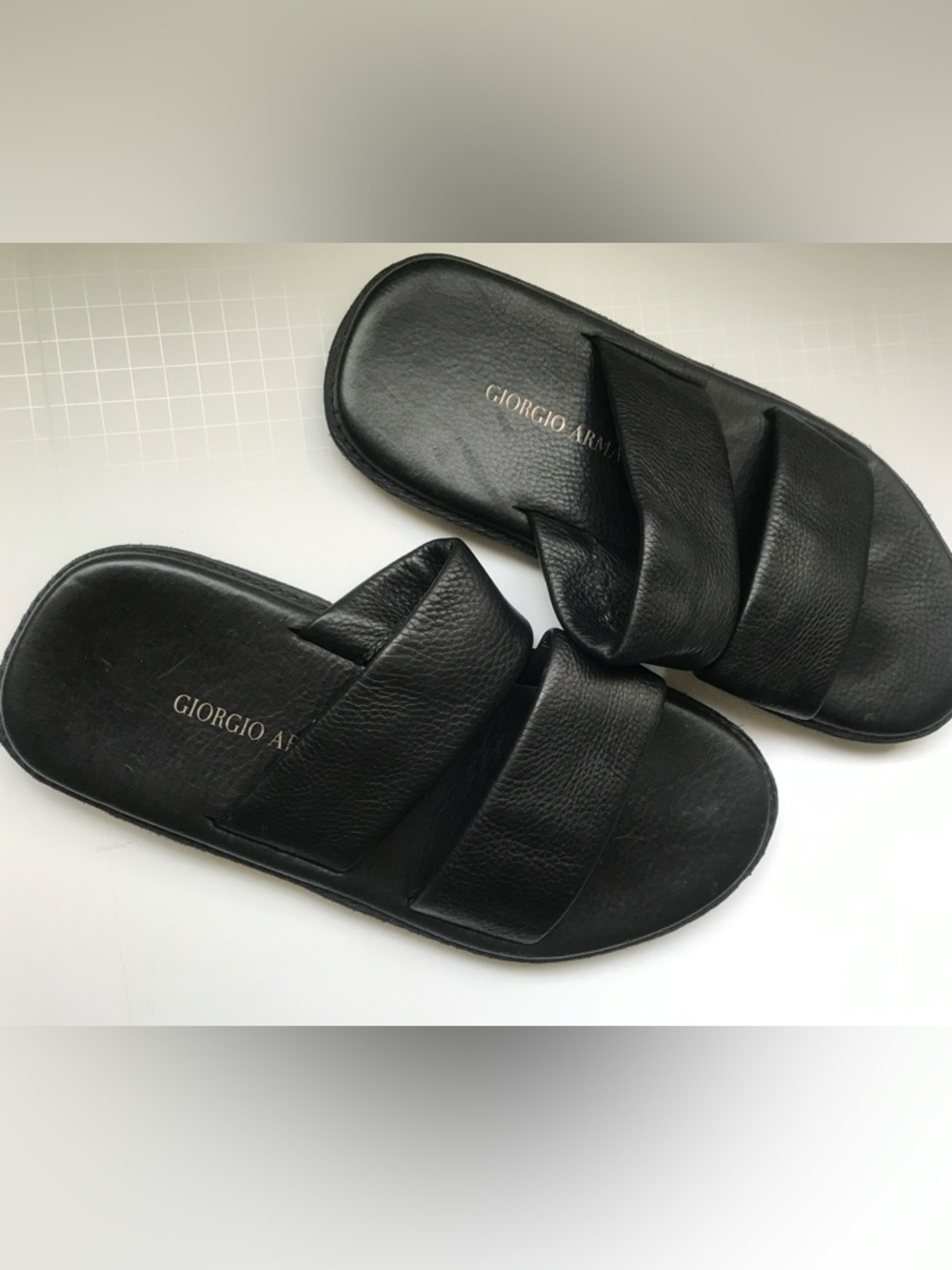 Giorgio Armani Black Leather Slide Sandals